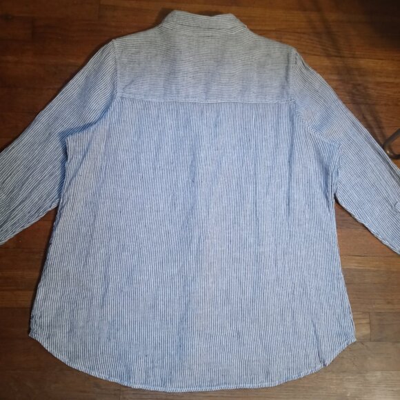 SIGRID OLSEN plus 100% linen button down shirt in stripe (1X) - Picture 2 of 15